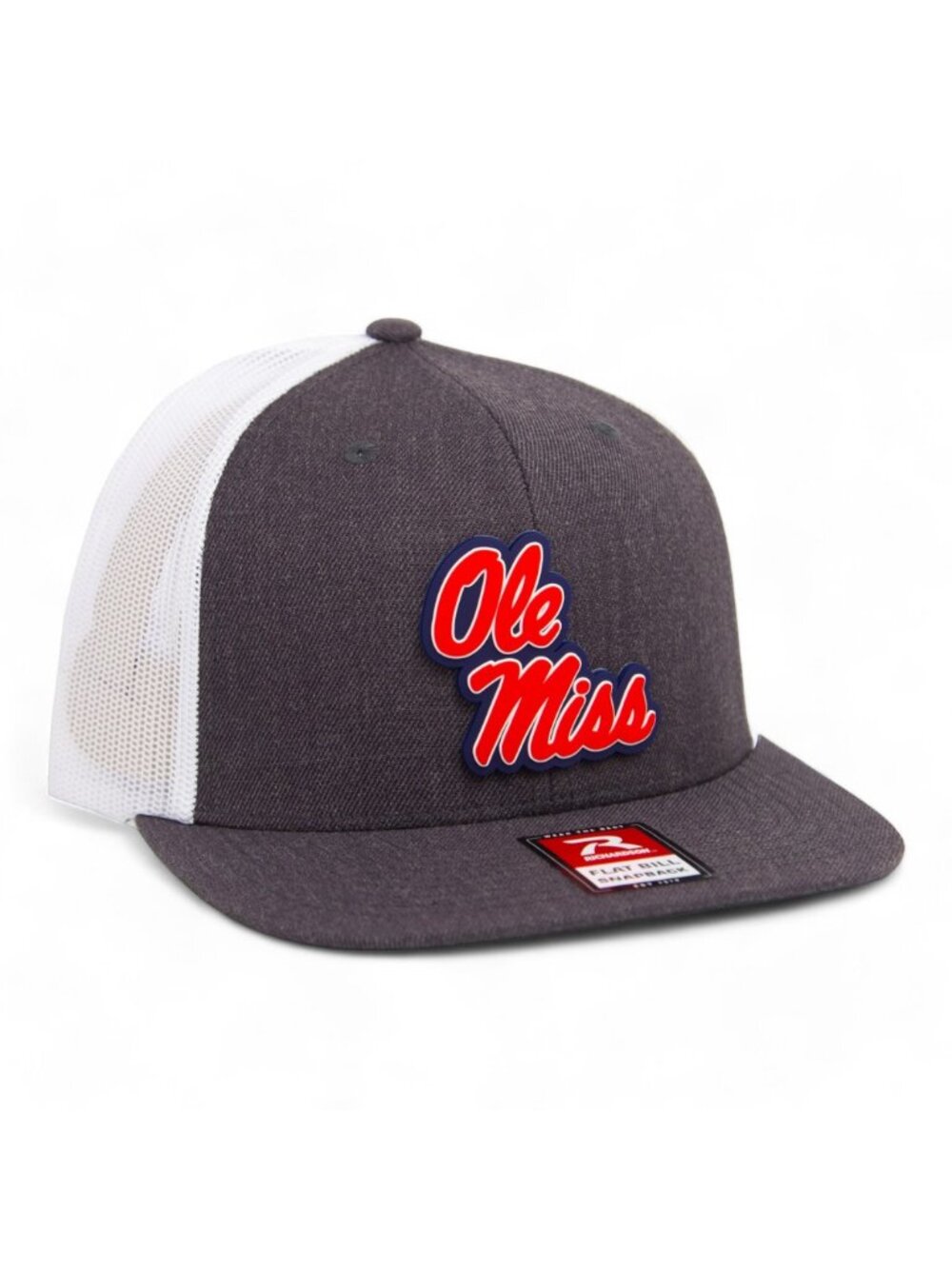 Ole Miss Rebels 3D Wool Blend Flat Bill Snapback Hat- Heather Charcoal/ White